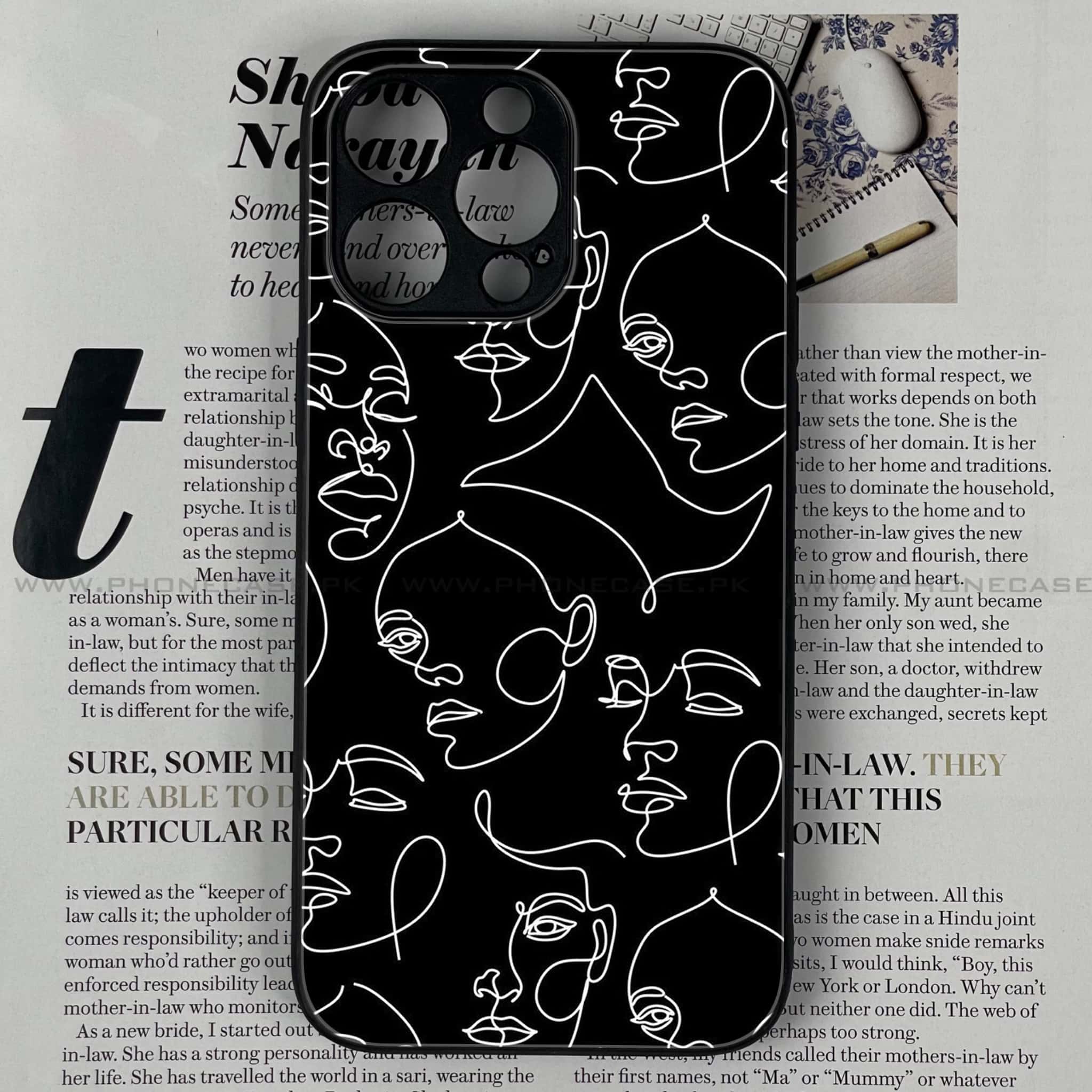 iPhone 13 Pro - Girl Line Art Series - Premium Printed Glass soft Bumper shock Proof Case