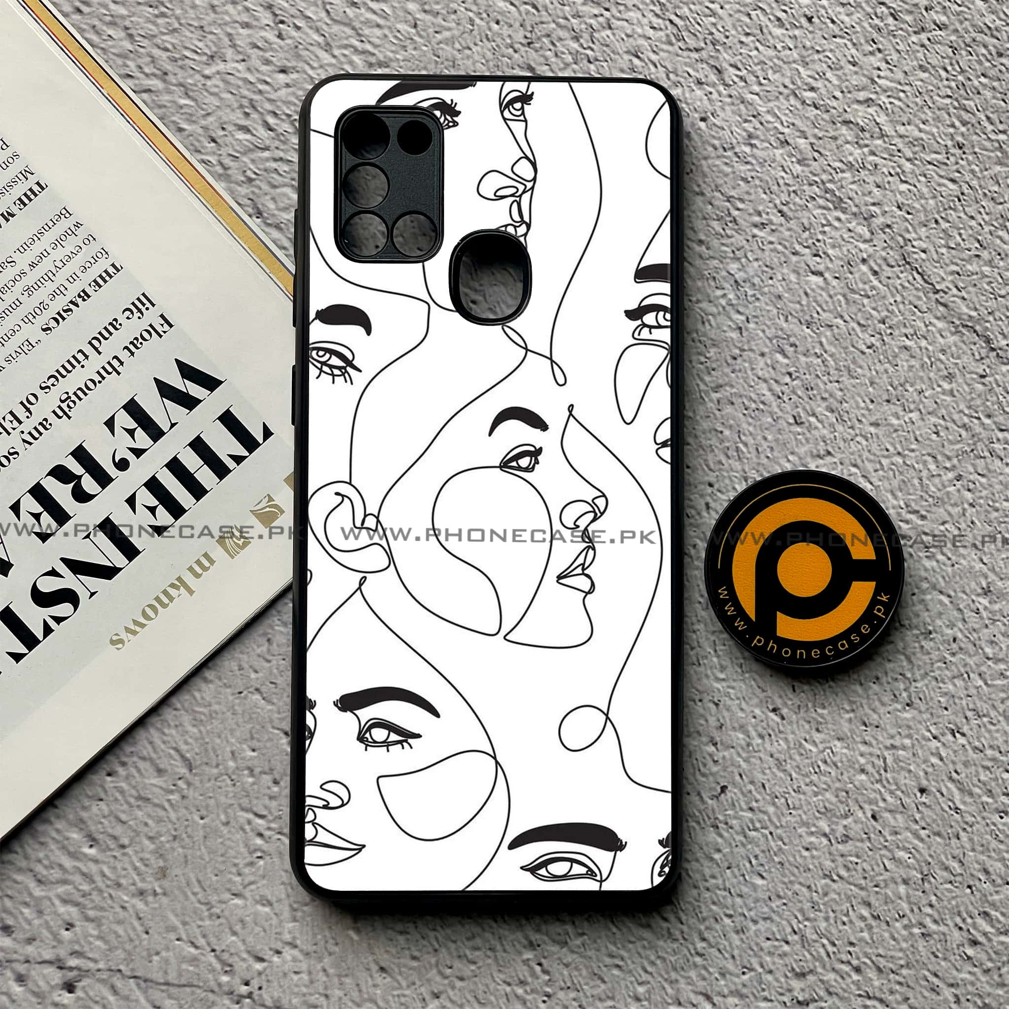 Samsung Galaxy A21s - Girl Line Art Series - Premium Printed Glass soft Bumper shock Proof Case