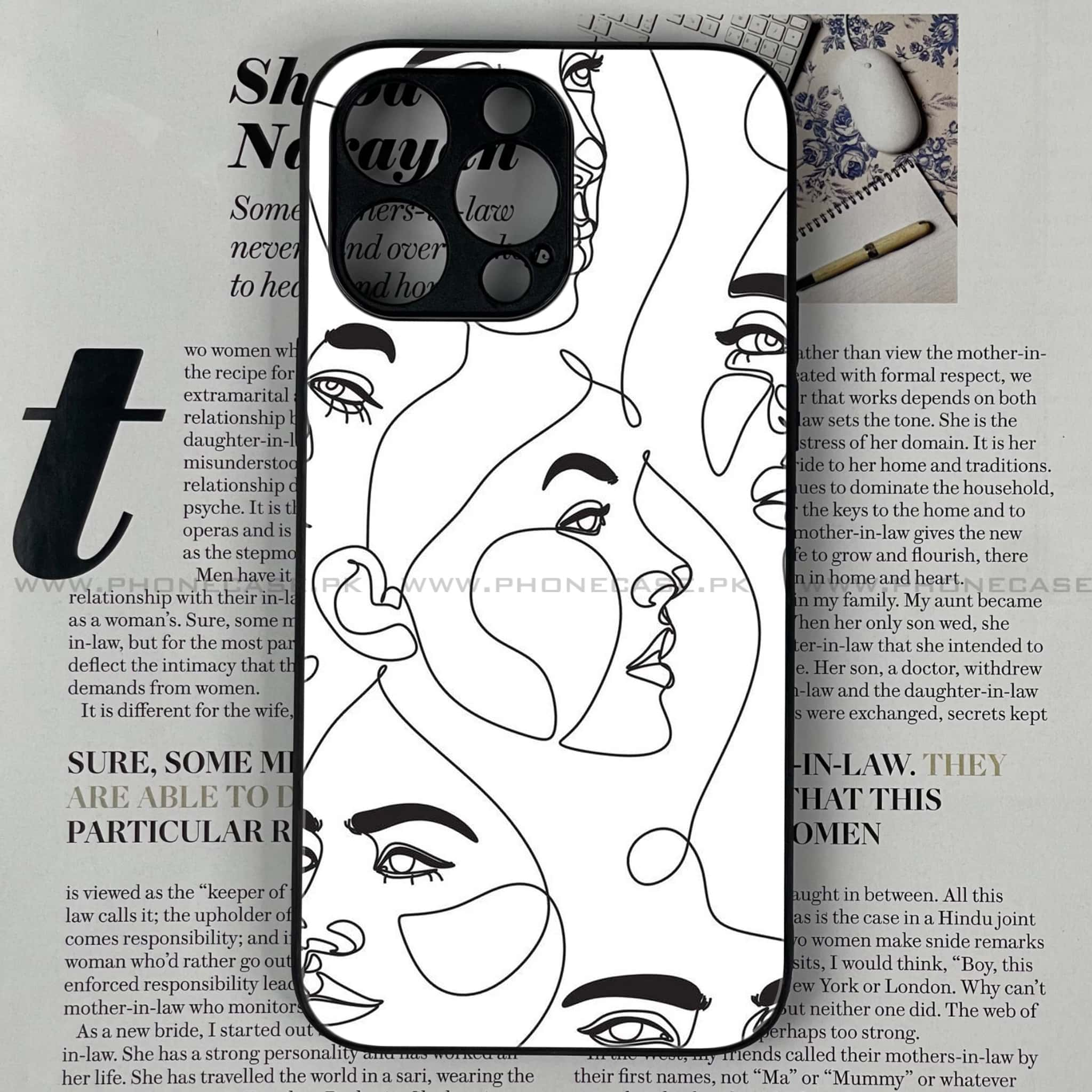 iPhone 13 Pro - Girl Line Art Series - Premium Printed Glass soft Bumper shock Proof Case