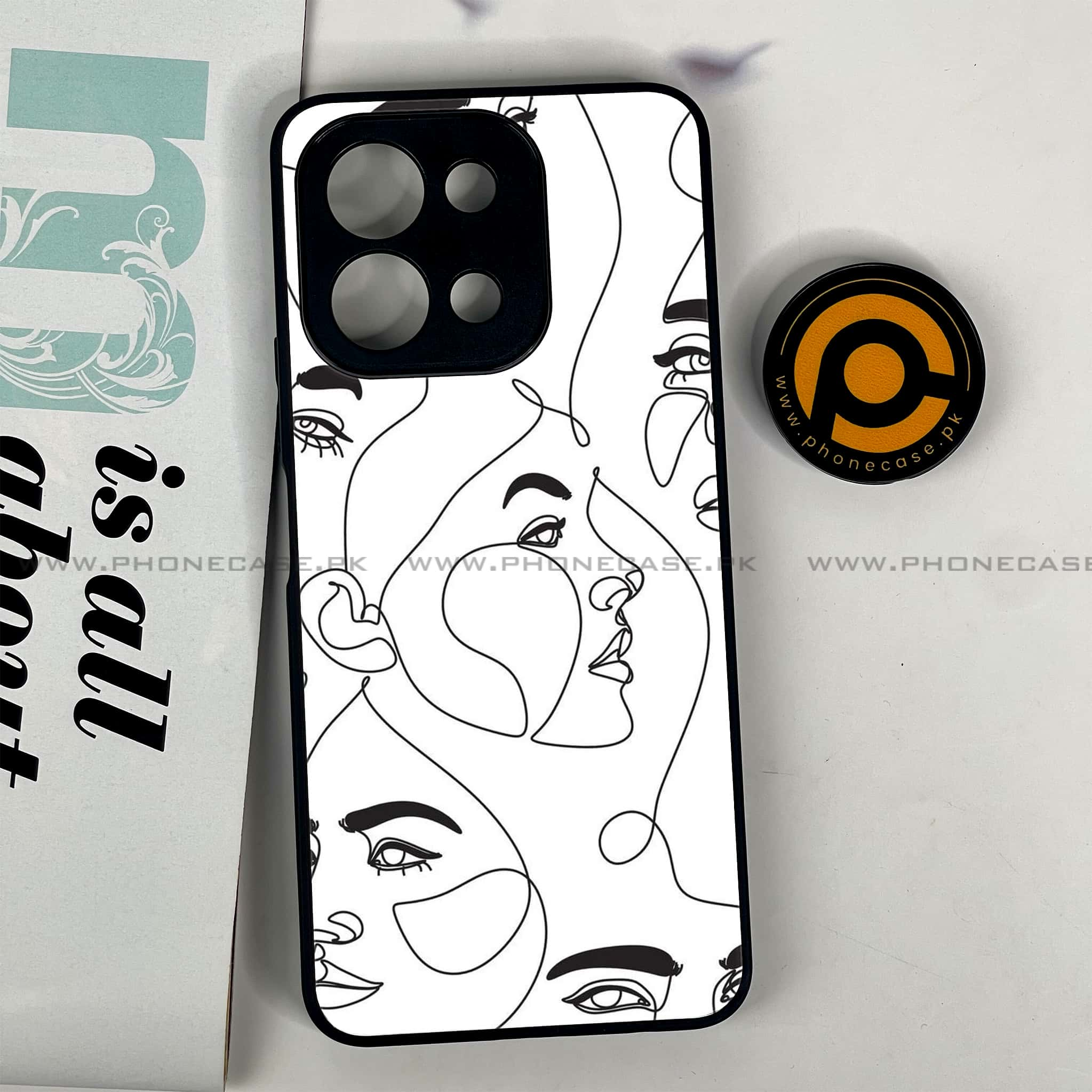 Vivo Y28 - Girls Line Art Series - Premium Printed Glass soft Bumper shock Proof Case