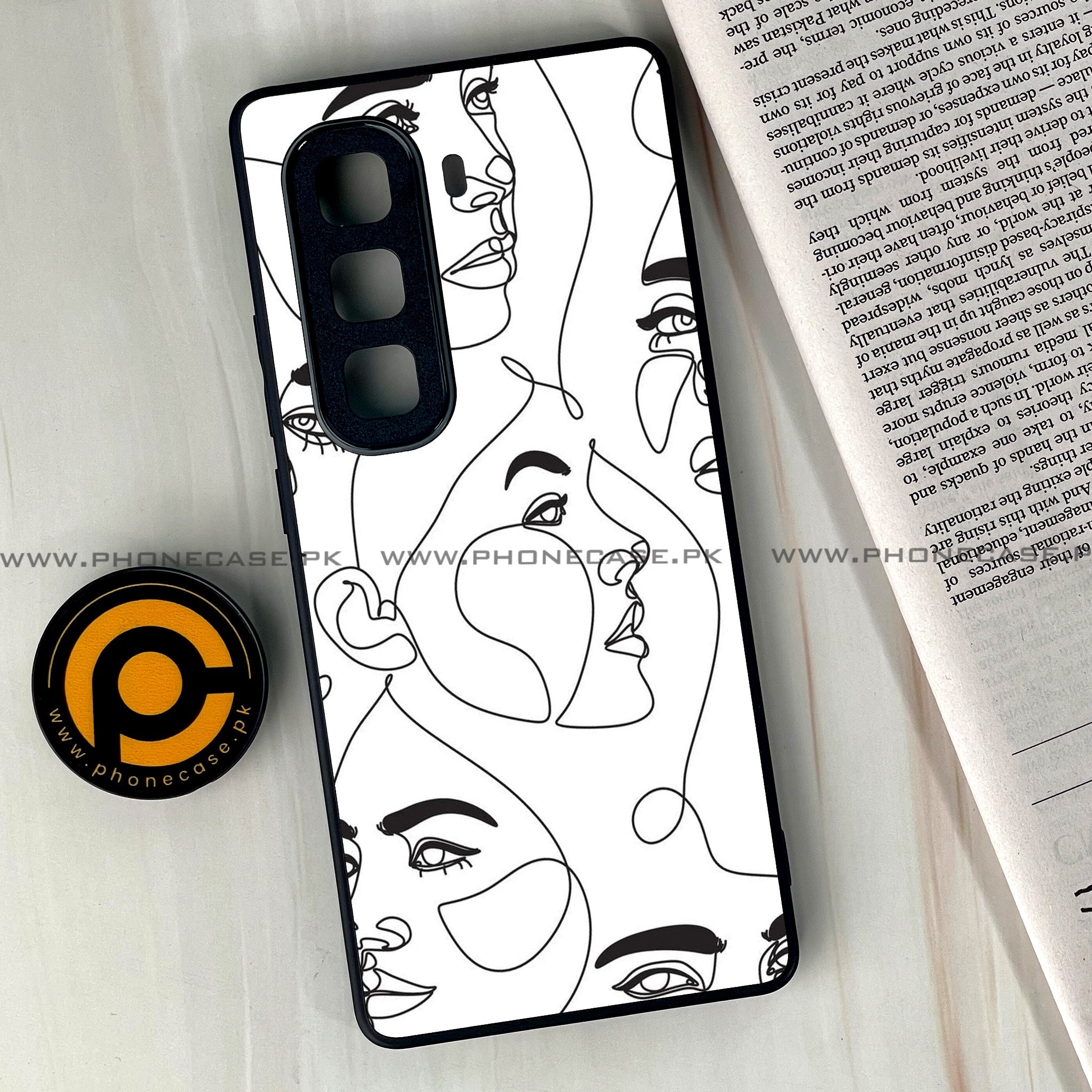 Infinix Hot 60 Pro Plus - Girls Line Art Series - Premium Metal Printed soft Bumper shock Proof Case