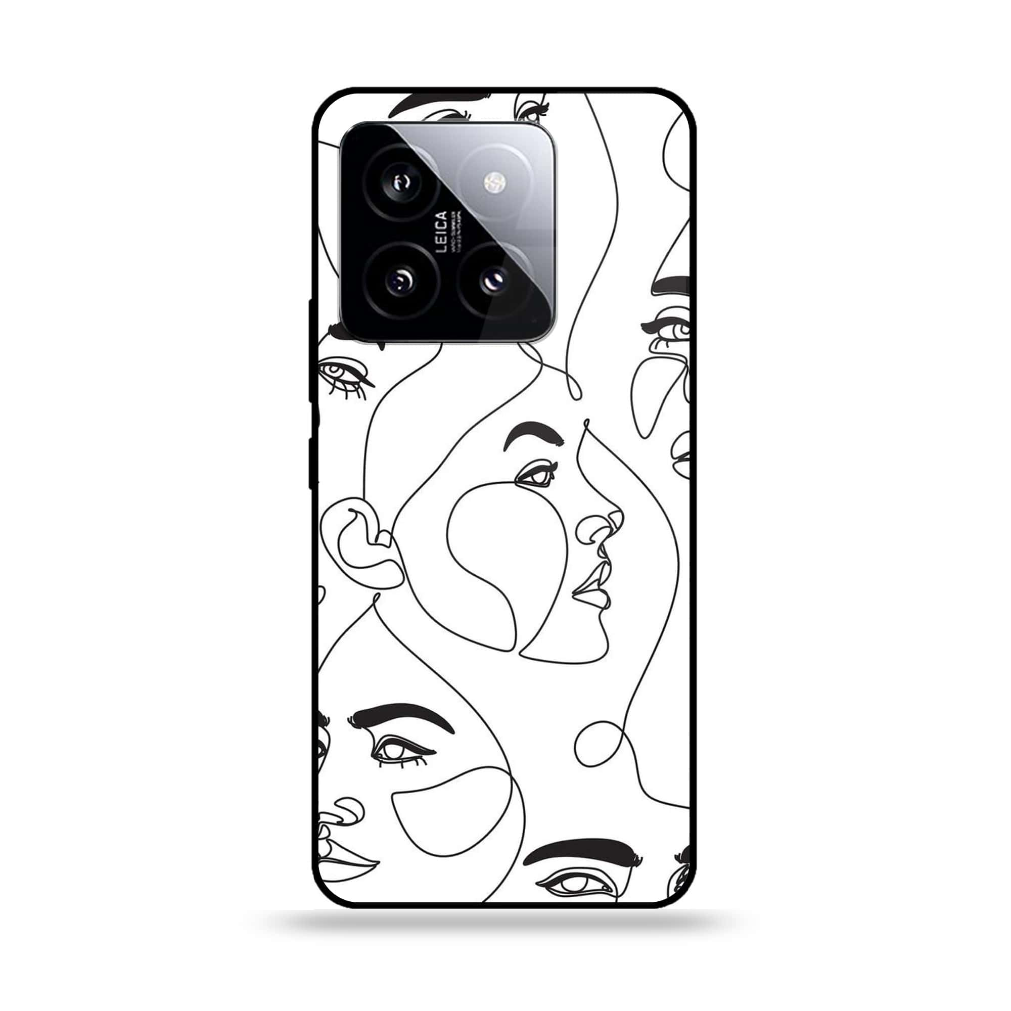 Xiaomi 14 - Girls Line Art Series - Premium Printed Glass soft Bumper shock Proof Case