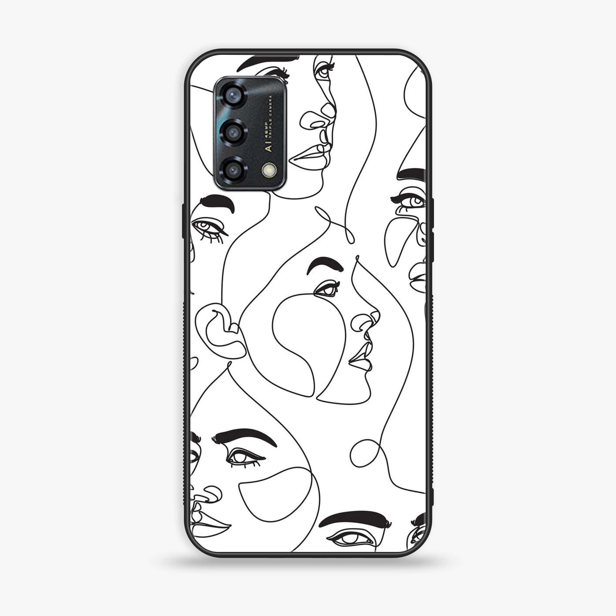 Oppo A95- Girl Line Art Series - Premium Printed Glass soft Bumper shock Proof Case