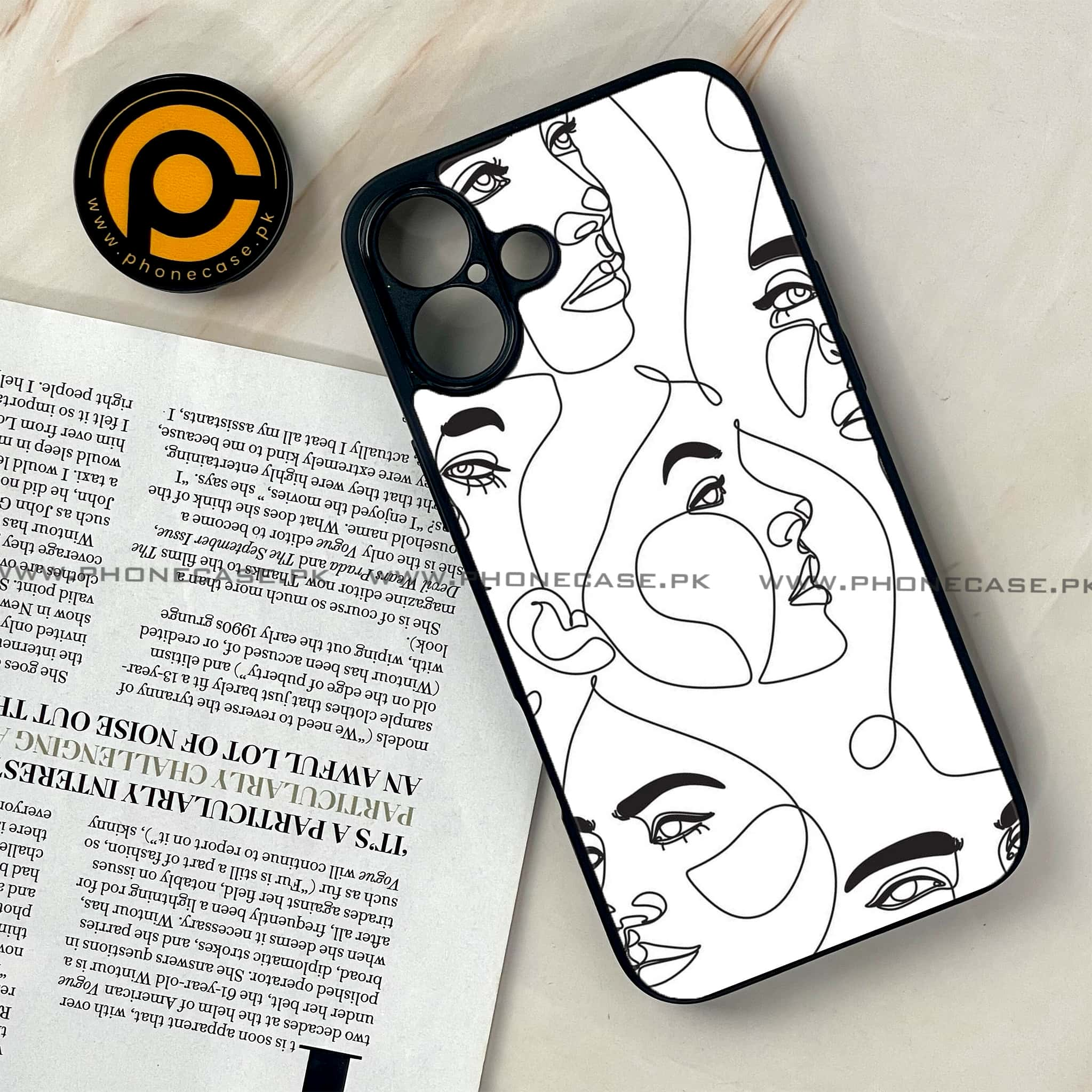 iPhone 16 Plus - Girls Line Art Series - Premium Printed Glass soft Bumper shock Proof Case