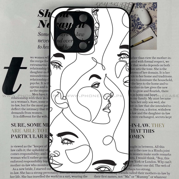 iPhone 15 Pro - Girls Line Art Design 7 - Premium Printed Glass soft Bumper shock Proof Case CS-14974