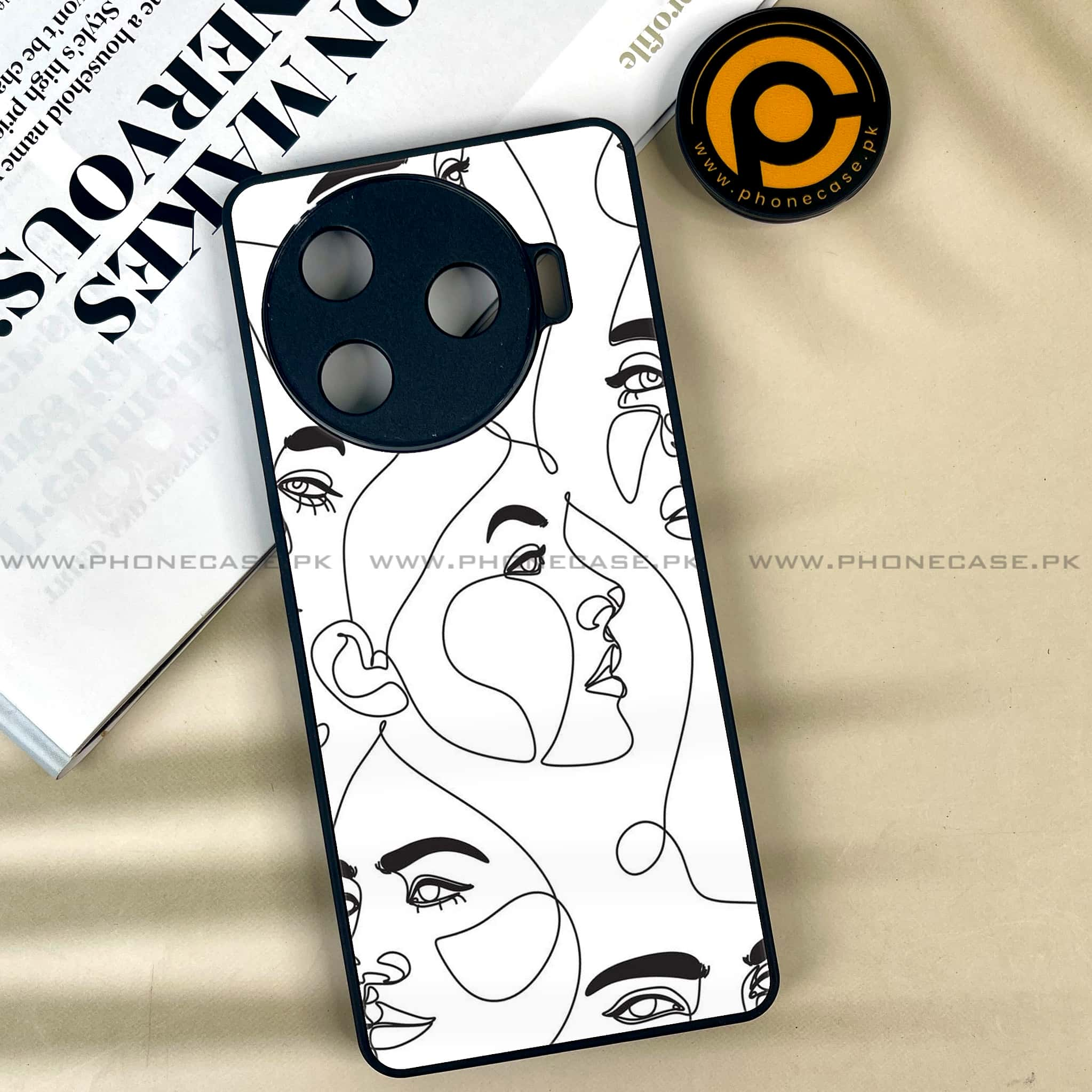 Tecno Camon 30 Pro - Girls Line Art Series - Premium Printed Glass soft Bumper shock Proof Case