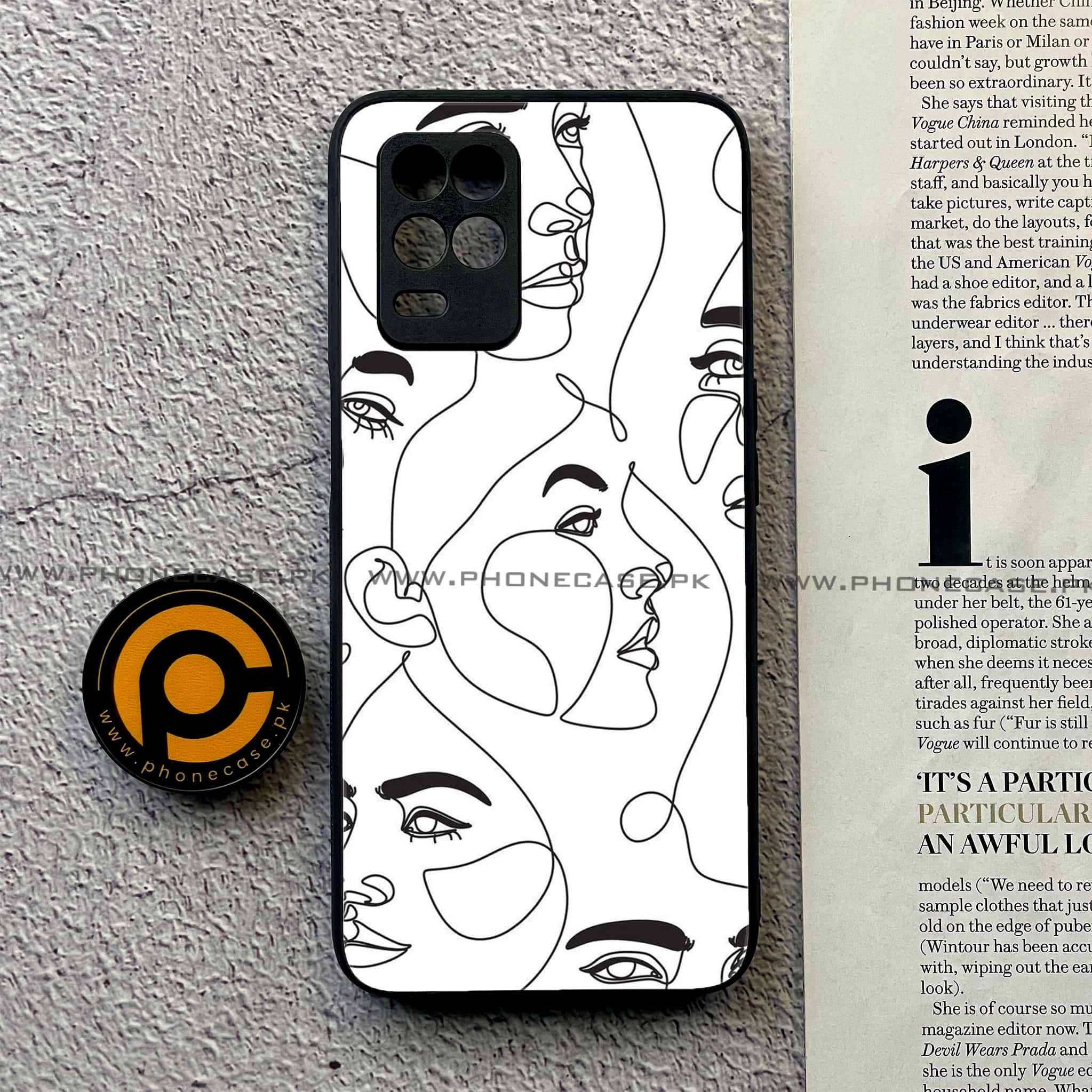 Realme Narzo 30 5G - Girl Line Art Series - Premium Printed Glass soft Bumper shock Proof Case