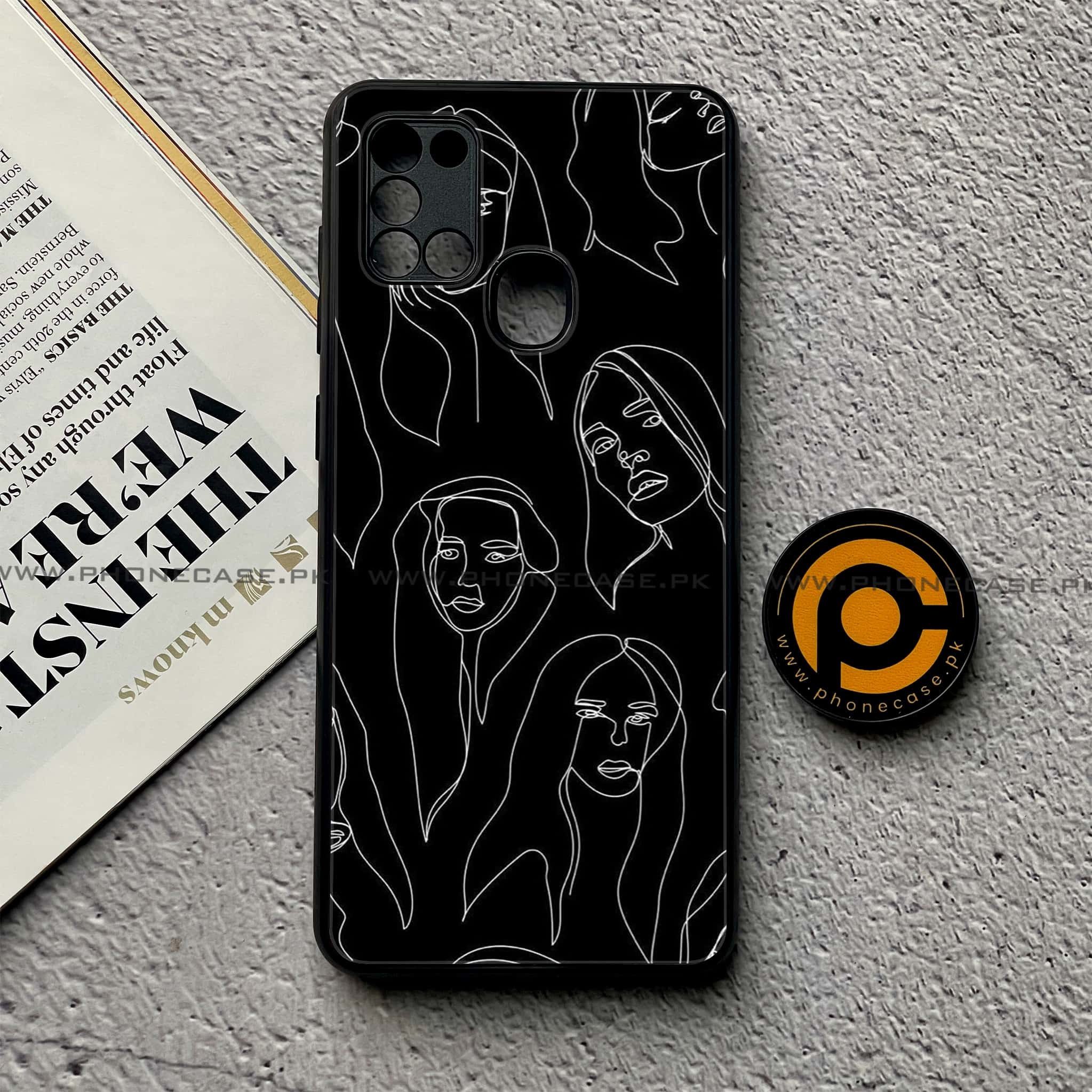 Samsung Galaxy A21s - Girl Line Art Series - Premium Printed Glass soft Bumper shock Proof Case