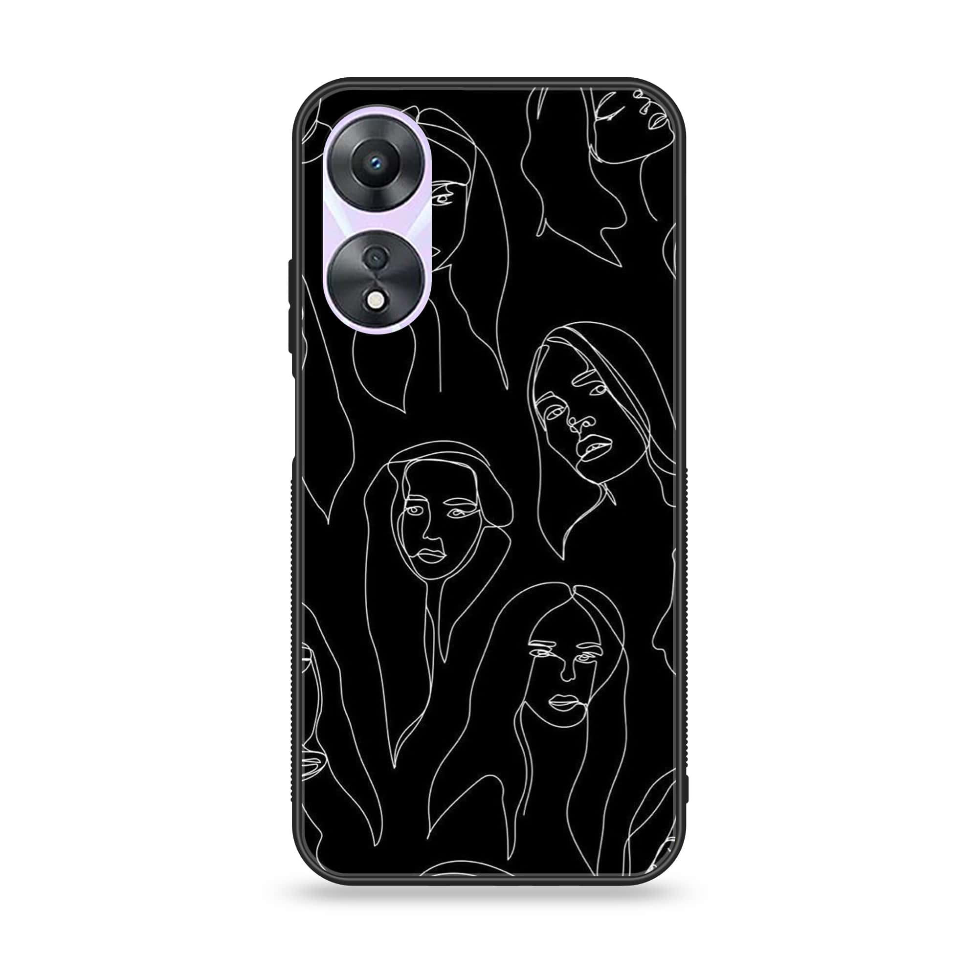 Oppo A78 4G - Girl Line Art  Series - Premium Printed Glass soft Bumper shock Proof Case