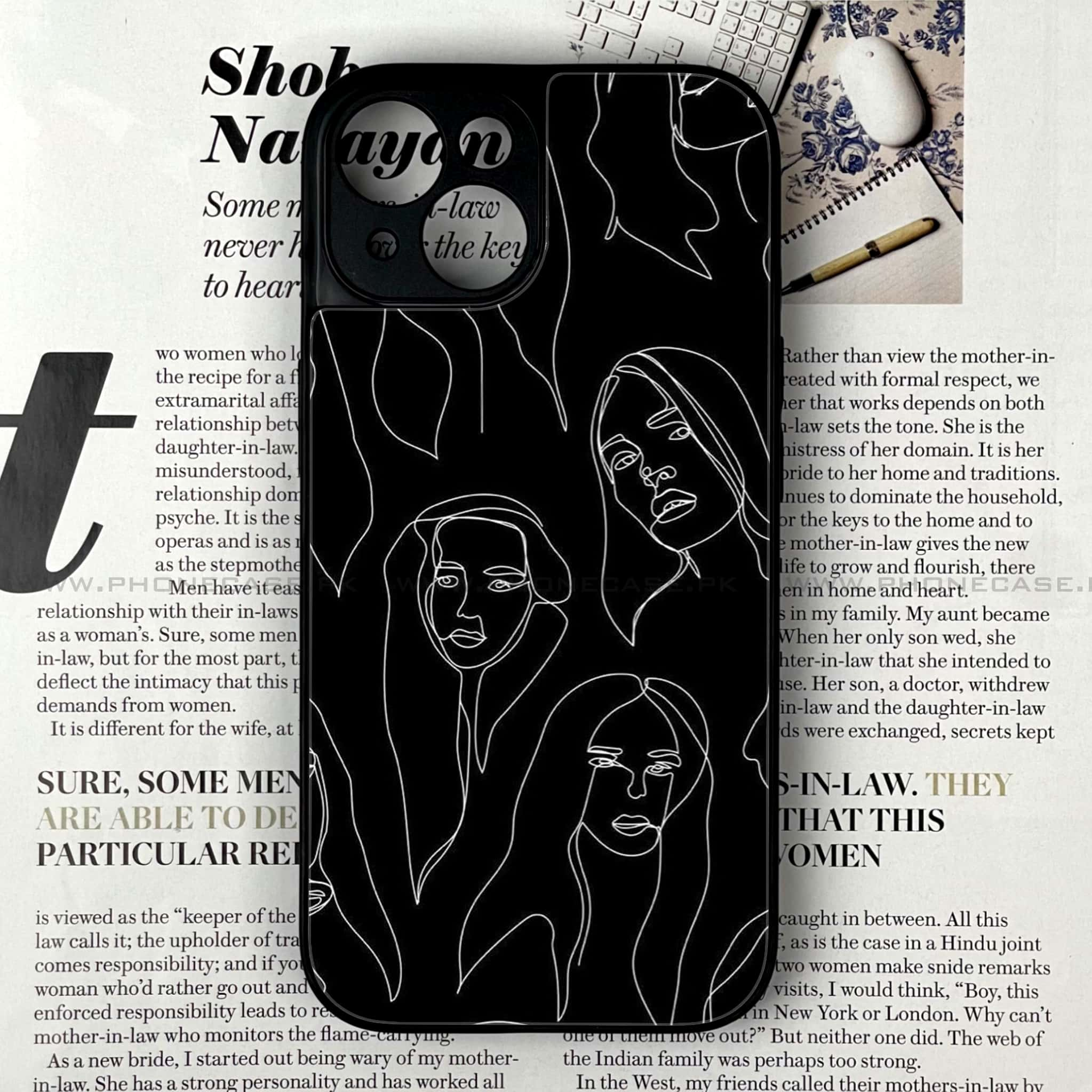 iPhone 13 - Girl Line Art Series - Premium Printed Glass soft Bumper shock Proof Case