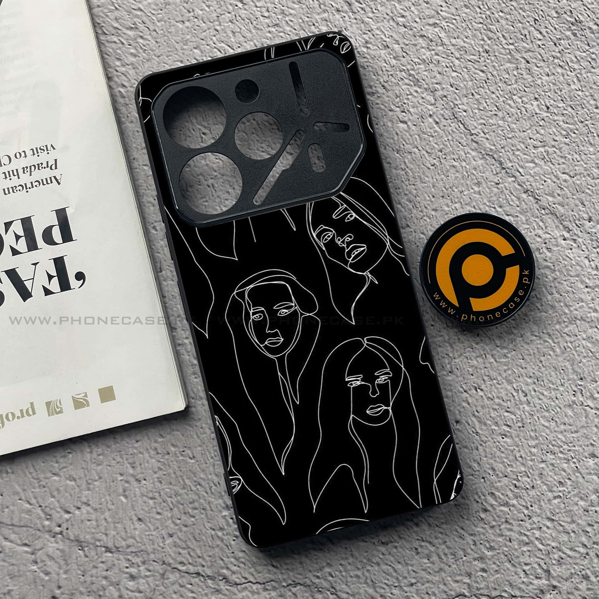 Tecno Pova 6 - Girls Line Art Series - Premium Printed Glass soft Bumper shock Proof Case
