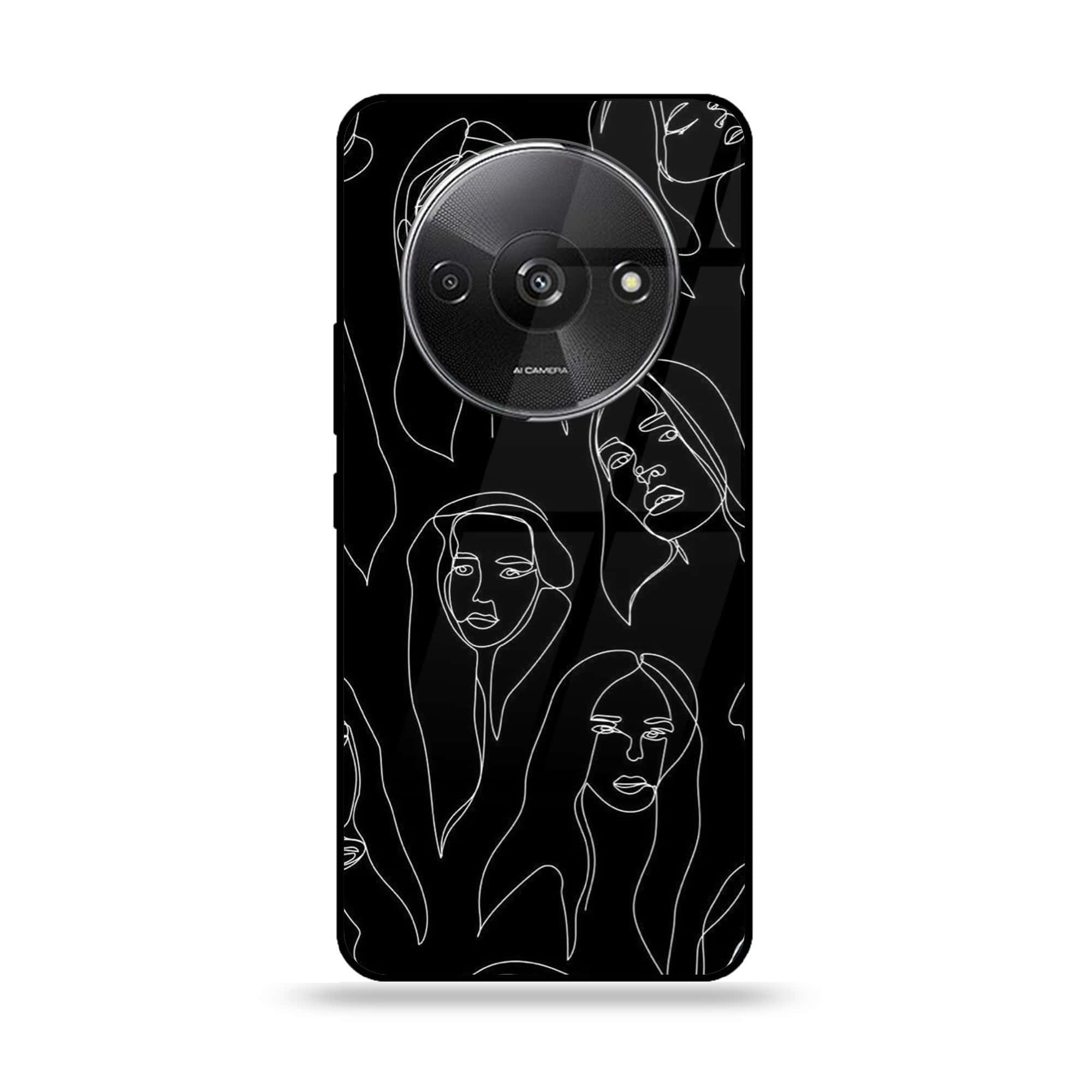 Xiaomi Redmi A3 - Girls Line Art Series - Premium Printed Glass soft Bumper shock Proof Case