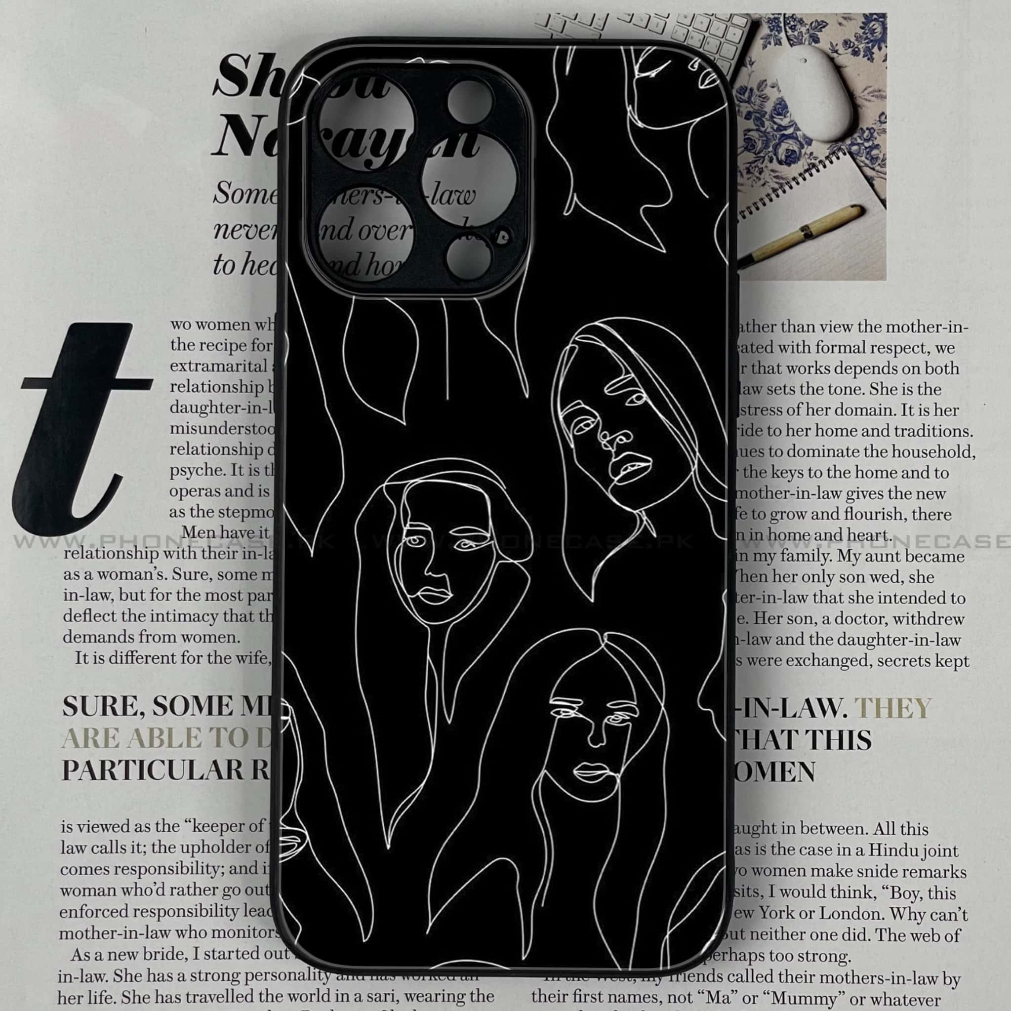 iPhone 13 Pro - Girl Line Art Series - Premium Printed Glass soft Bumper shock Proof Case