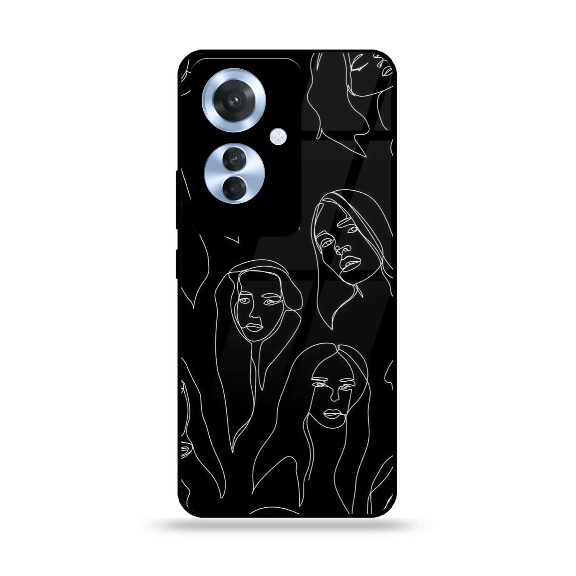 Oppo Reno 11F - Girls Line Art Series - Premium Printed Glass soft Bumper shock Proof Case