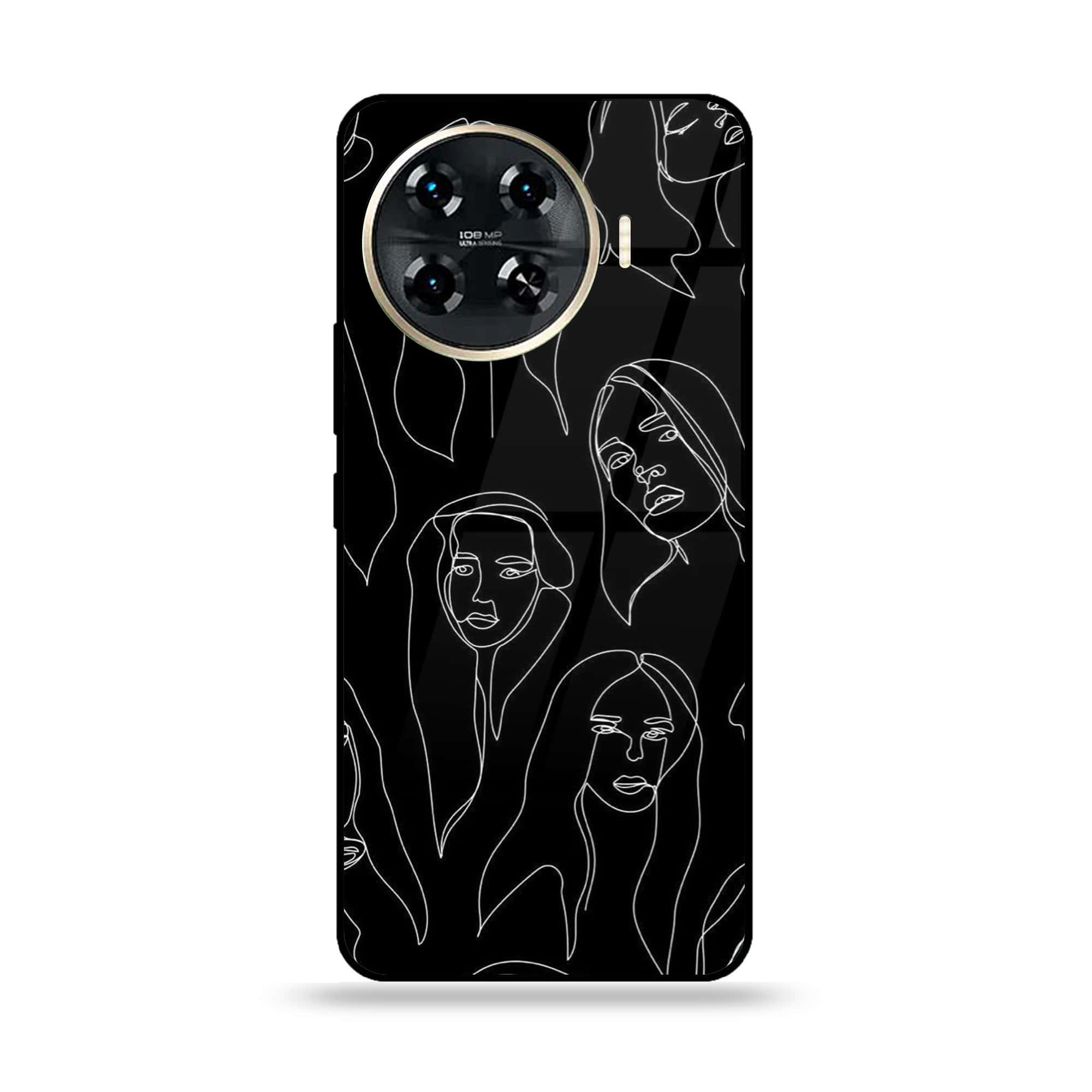 Tecno Spark 20 pro plus - Girls Line Art Series - Premium Printed Glass soft Bumper shock Proof Case