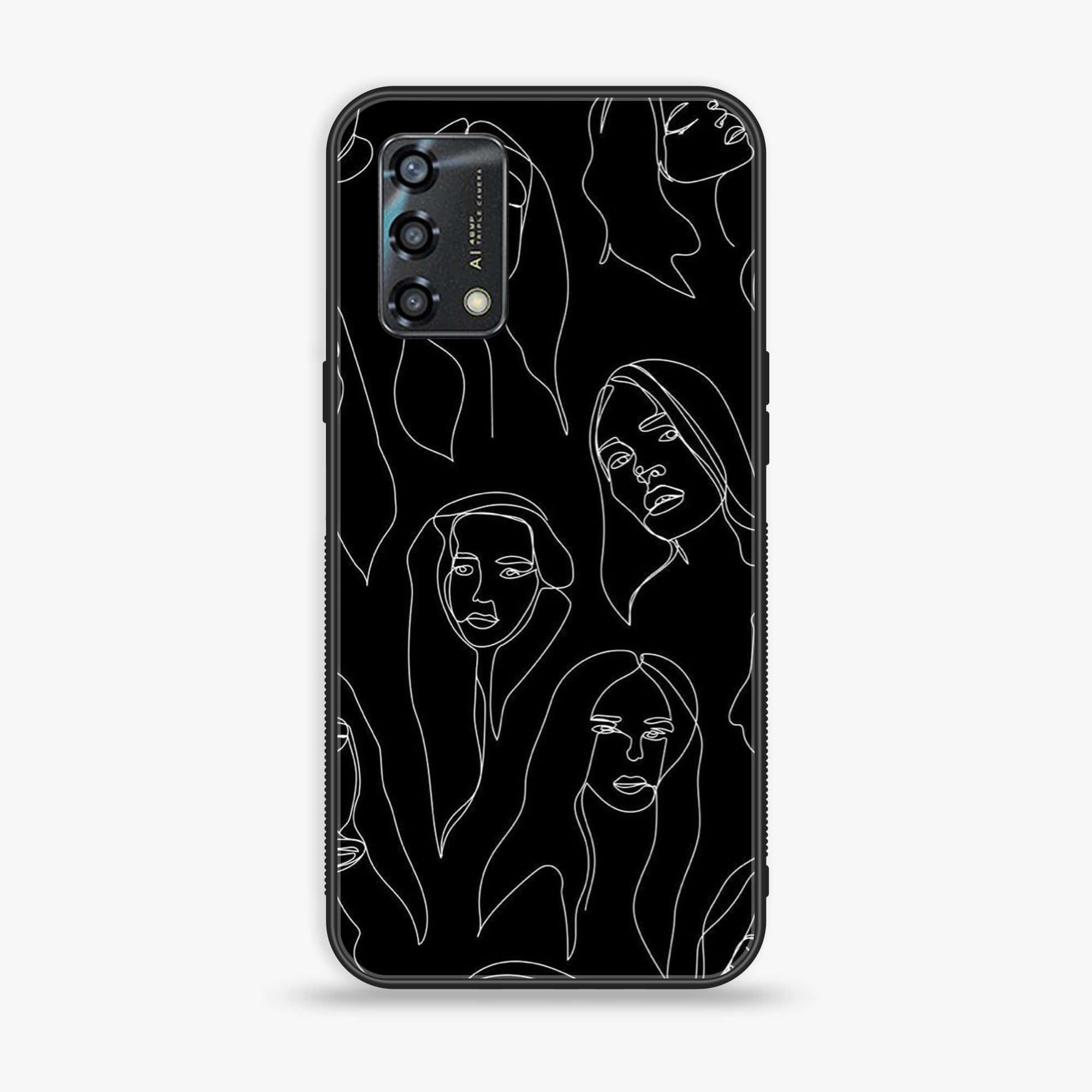 Oppo A95- Girl Line Art Series - Premium Printed Glass soft Bumper shock Proof Case