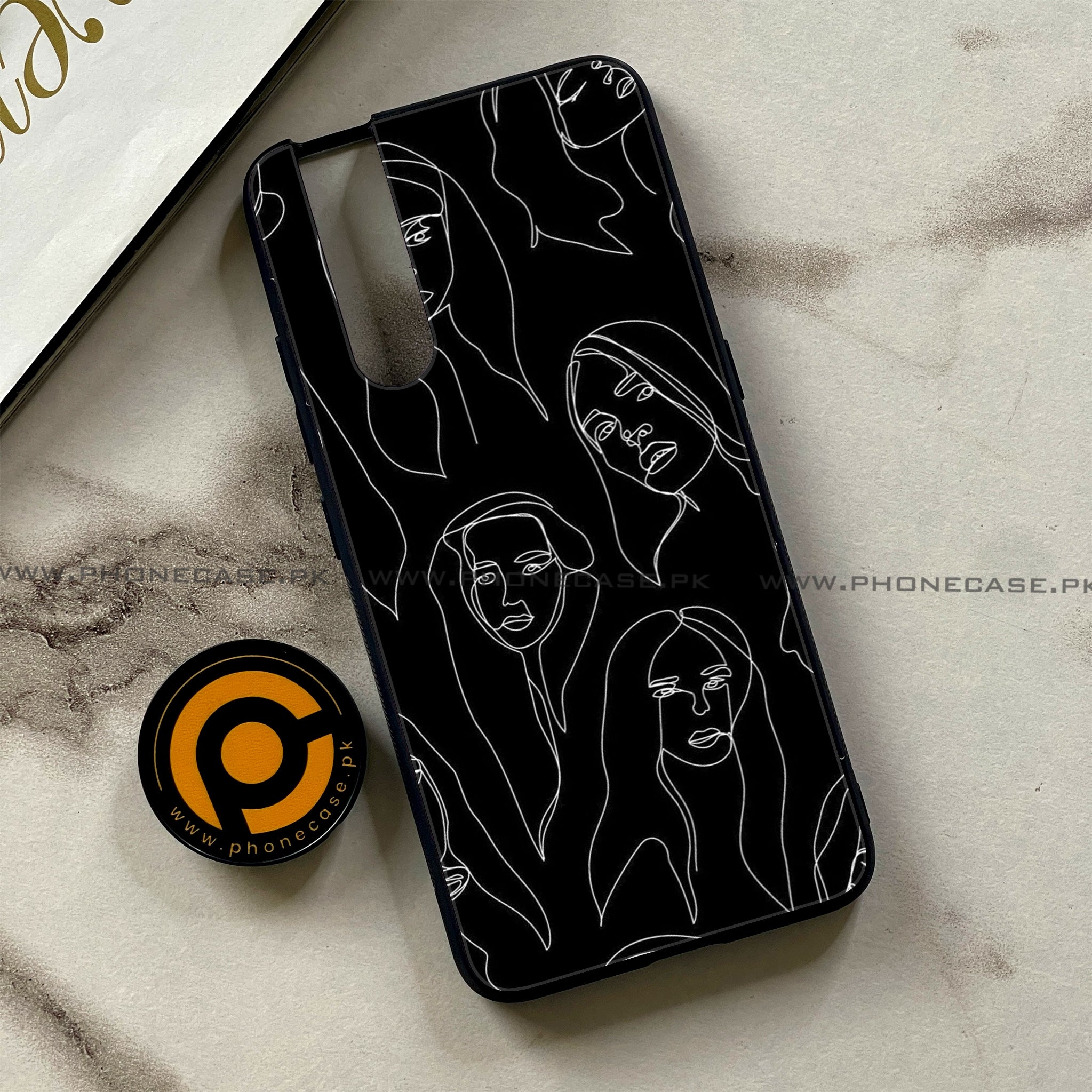 Vivo V15 Pro - Girls Line Art Series - Premium Printed Glass soft Bumper shock Proof Case