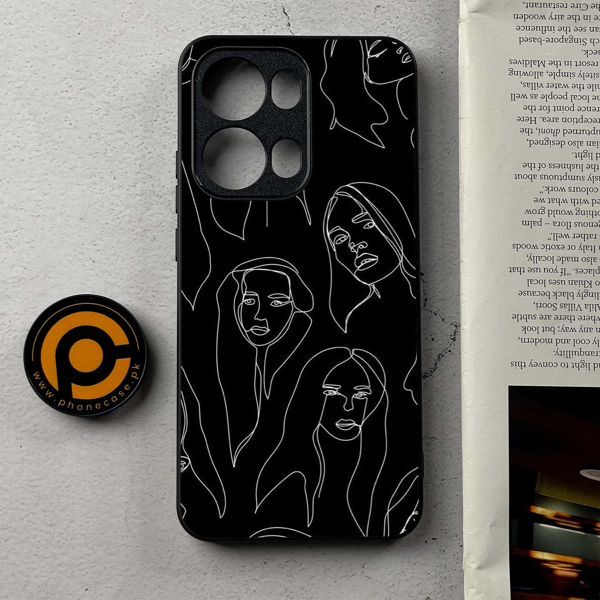 Oppo Reno 13 Pro -  Girls Line Art Series - Premium Metal Printed Soft Bumper Shockproof Case