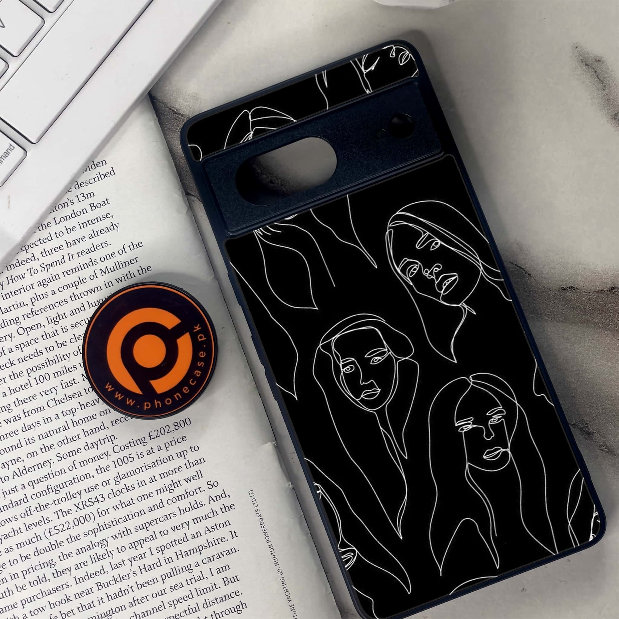 Google Pixel 7 - Girls Line Art Series - Premium Metal Printed soft Bumper Shock Proof Case