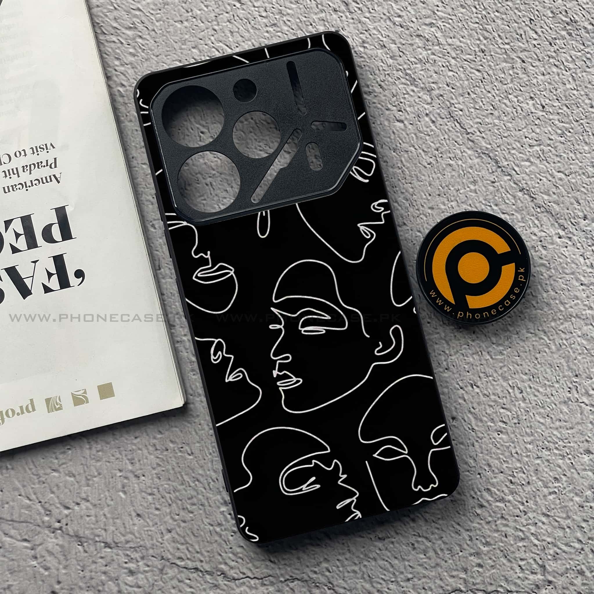 Tecno Pova 6 - Girls Line Art Series - Premium Printed Glass soft Bumper shock Proof Case