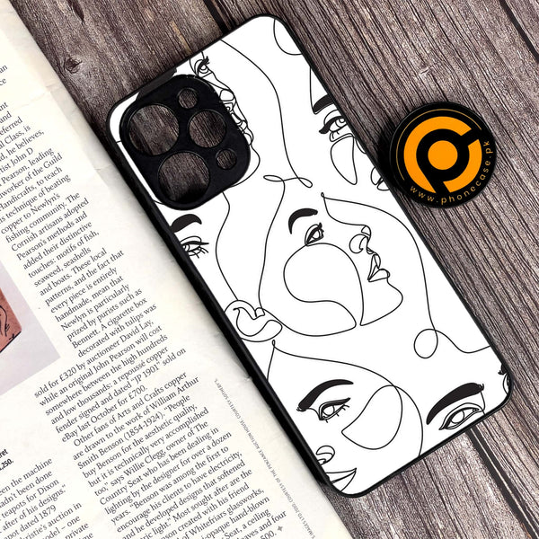 Xiaomi Redmi 12 - Girls Line Art Design 7  - Premium Printed Glass soft Bumper shock Proof Case CS-33145