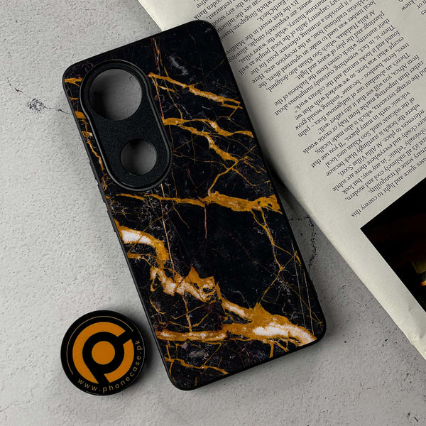 Vivo V50 - Golden Black Marble - Premium Metal Printed Soft Bumper Shockproof Case