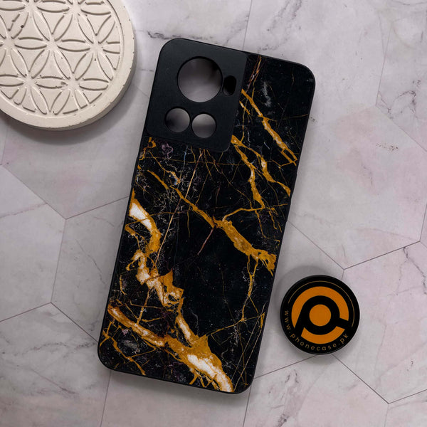 OnePlus 10R - Golden Black Marble  - Premium Metal Printed soft Bumper shock Proof Case
