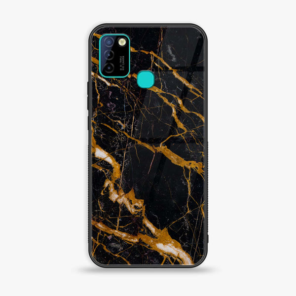 Infinix Hot 10 Lite - Golden Black Marble - Premium Printed Glass soft Bumper Shock Proof Case