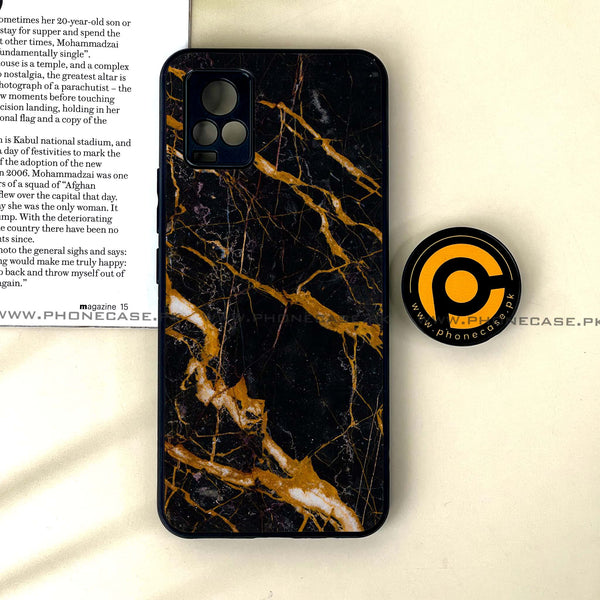 Vivo V20 - Golden Black Marble - Premium Printed Glass soft Bumper Shock Proof Case