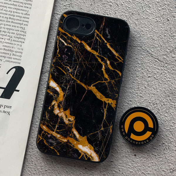 iPhone 16e - Golden Black Marble - Premium Metal  Printed soft Bumper shock Proof Case