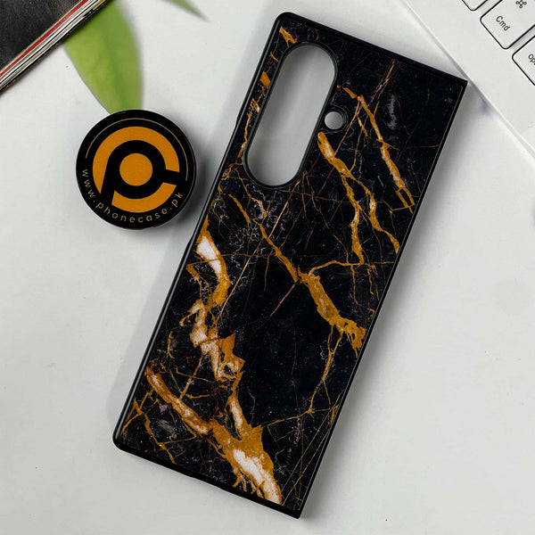 Samsung Galaxy Z Fold 7 - Golden Black Marble -  Premium Metal Printed soft Bumper shock Proof Case