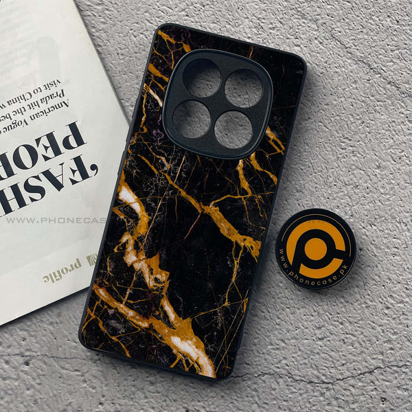 Redmi Note 14 Pro - Golden Black Marble - Premium Printed Glass soft Bumper Shock Proof Case