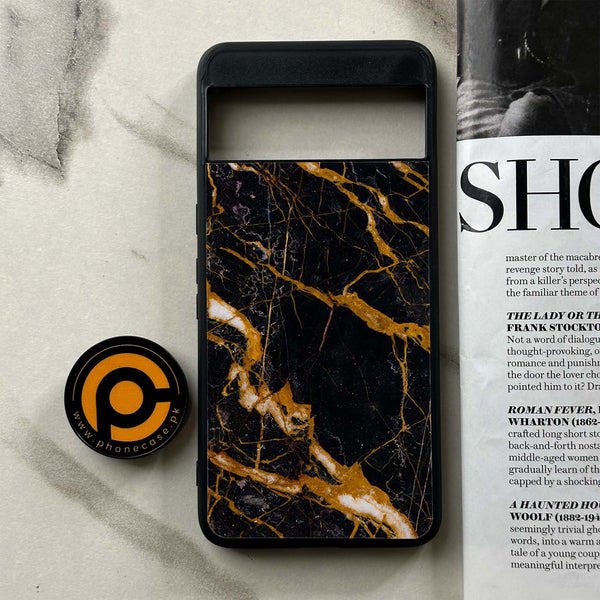 Google Pixel 8 Pro - Golden Black Marble - Premium Printed Glass soft Bumper Shock Proof Case