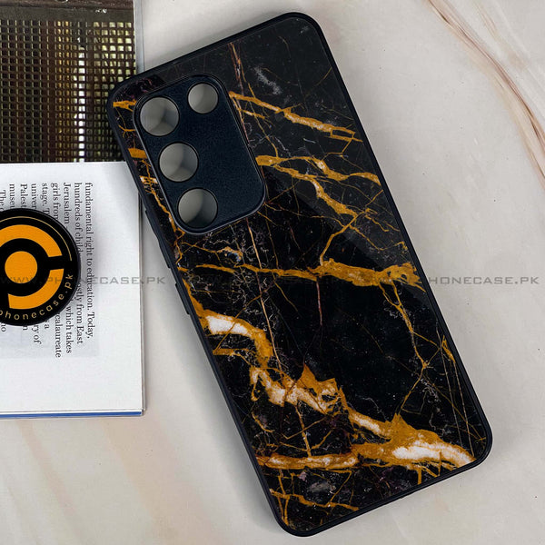 Vivo Y100 - Golden Black Marble -  Premium Printed Metal soft Bumper shock Proof Case