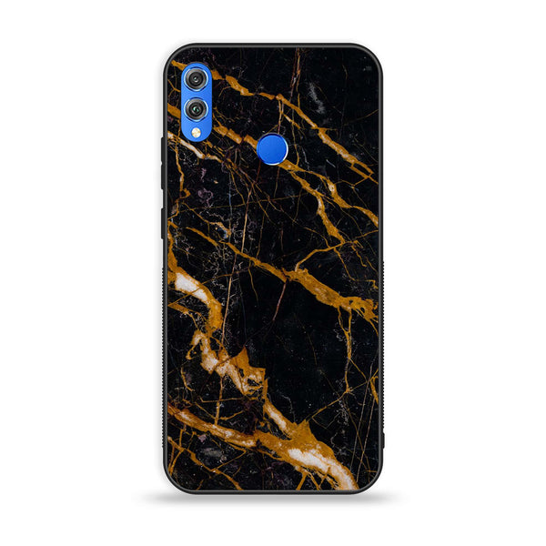 Huawei Honor 8X - Golden Black Marble - Premium Printed Glass soft Bumper Shock Proof Case