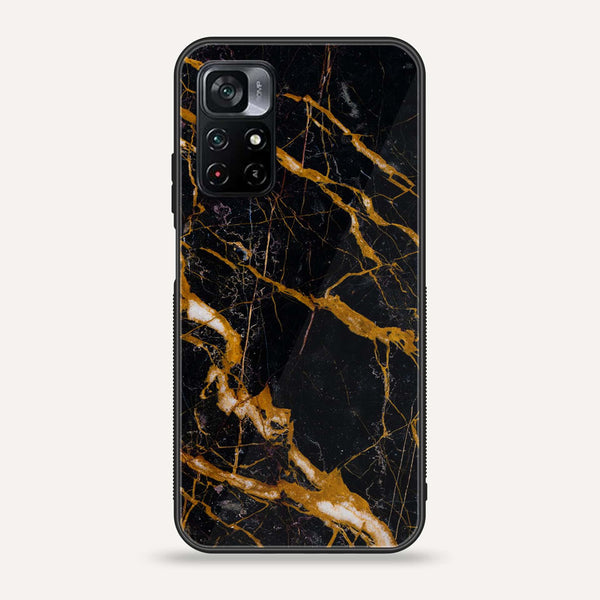 Xiaomi Poco M4 Pro 5G - Golden Black Marble -  Premium Printed Metal soft Bumper shock Proof Case