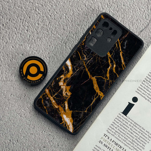 Samsung Galaxy S20 Ultra - Golden Black Marble - Premium Metal  Printed soft Bumper shock Proof Case