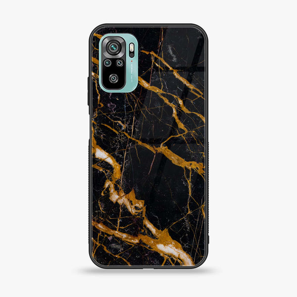 Xiaomi Redmi Note 10 - Golden Black Marble - Premium Printed Glass soft Bumper shock Proof Case