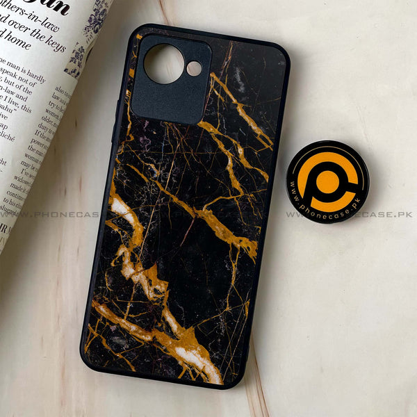 Realme C30 - Golden Black Marble - Premium Printed Glass soft Bumper Shock Proof Case