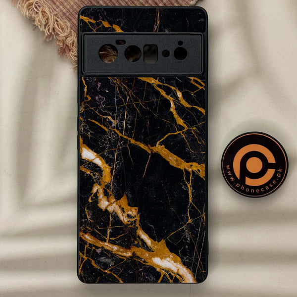 Google Pixel 6 Pro - Golden Black Marble - Premium Metal Printed soft Bumper Shock Proof Case CS-28490