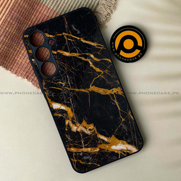 Samsung Galaxy A34 - Golden Black Marble - Premium Printed Glass soft Bumper Shock Proof Case CS-27923