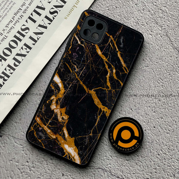 Samsung Galaxy A12 - Golden Black Marble - Premium Printed Glass Case