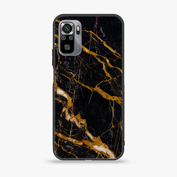 Xiaomi Redmi Note 10S -  Golden Black Marble - Premium Printed Glass soft Bumper shock Proof Case