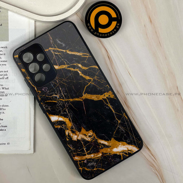 Samsung Galaxy A13 - Golden Black Marble - Premium Printed Glass soft Bumper Shock Proof Case