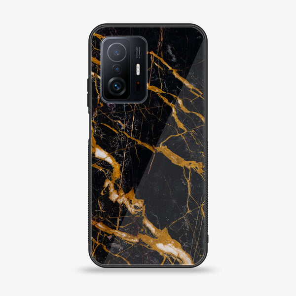 Xiaomi 11T - Golden Black Marble - Premium Printed Glass soft Bumper Shock Proof Case