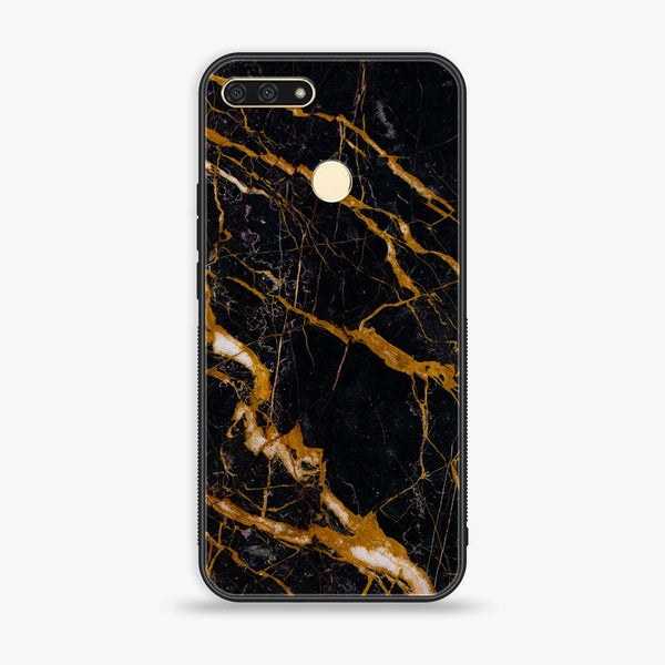 Honor 7A - Golden Black Marble - Premium Printed Glass soft Bumper Shock Proof Case