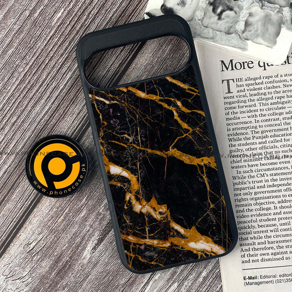 Google Pixel 9 Pro -  Golden Black Marble - Premium Printed Glass soft Bumper shock Proof Case