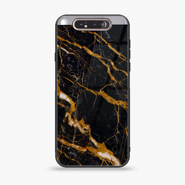 Samsung Galaxy A80 - Golden Black Marble - Premium Printed Glass soft Bumper shock Proof Case