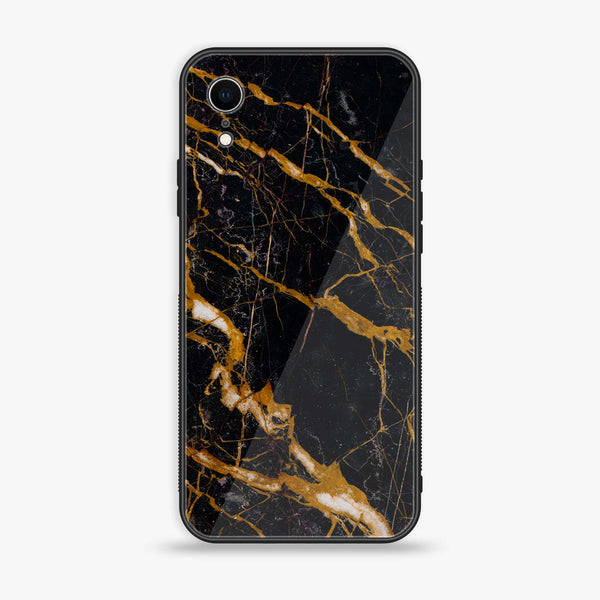 iPhone XR - Golden Black Marble - Premium Printed Glass soft Bumper Shock Proof Case