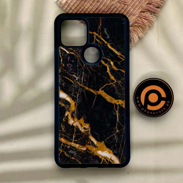 Google Pixel 4a 5G - Golden Black Marble - Premium Metal Printed Soft Bumper Shock Proof Case